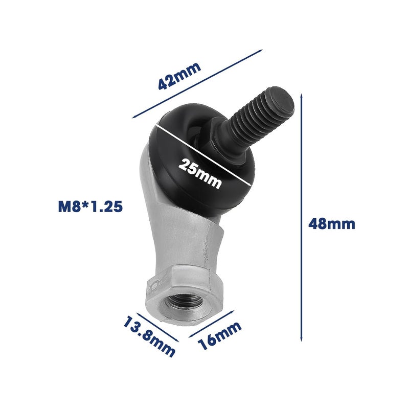 SING F LTD 4Pcs M8x1.25 Right Hand Thread Ball Joint Angle Joint Joint Bearing Ball Joint Steel Galvanized Male Rod End Bearing Ball Joint - Image 4